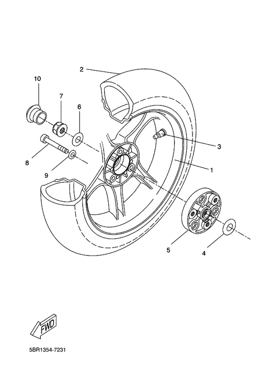 Yamaha 3C6-F5338-20 Cast Wheel, Rear — shown on the Rear Wheel parts diagram