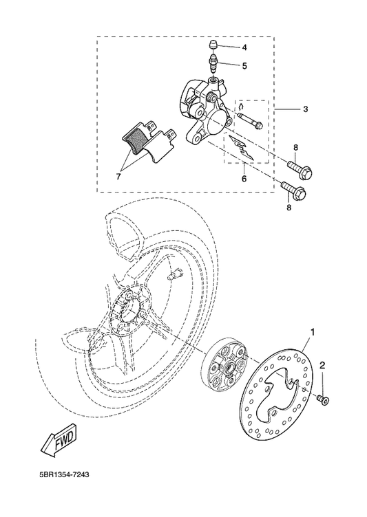 Yamaha 5BR-F5919-10 . Support, Pad — shown on the Rear Brake Caliper parts diagram