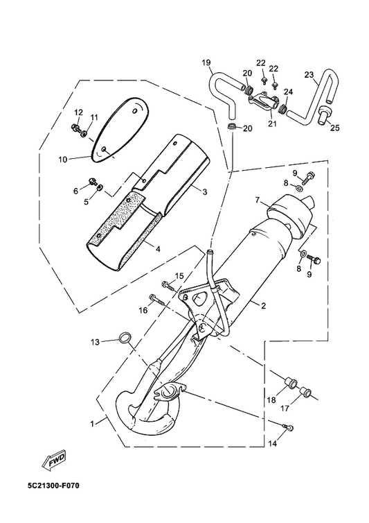 Yamaha 5C2-E4882-00 Hose, Bend 2 — shown on the Exhaust parts diagram