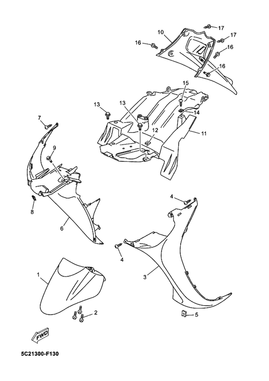 Yamaha 5C2-F8346-00-P0 Mole 2 — shown on the Fender parts diagram