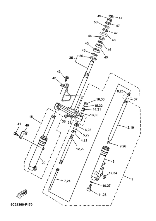 Yamaha 5C2-F3102-00 Front Fork Assy (L.H) — shown on the Front Fork parts diagram