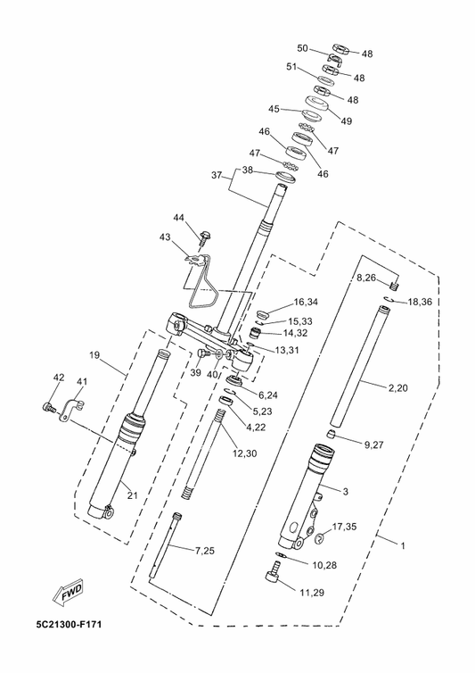 Yamaha 5RN-F3340-01 Under Bracket Comp. — shown on the Front Fork parts diagram