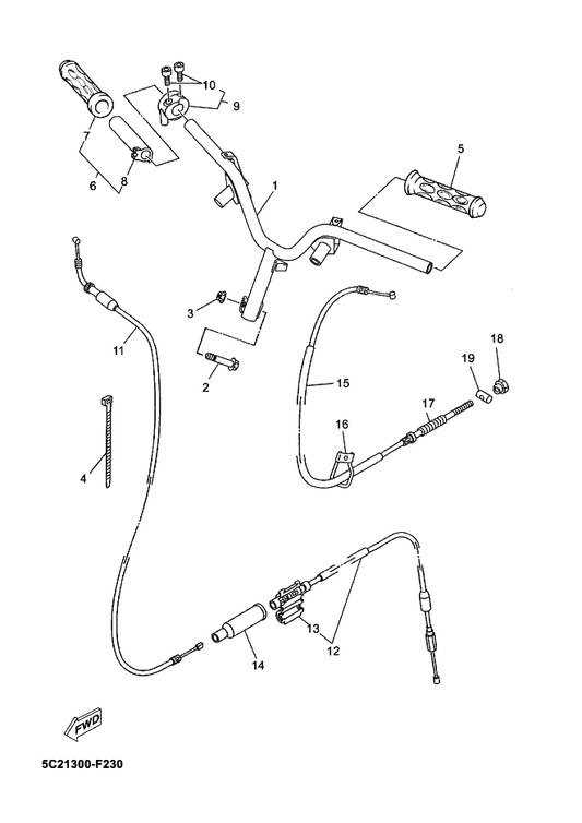 Yamaha 5C2-F6312-01 Cable, Throttle 2 — shown on the Steering Handle & Cable parts diagram
