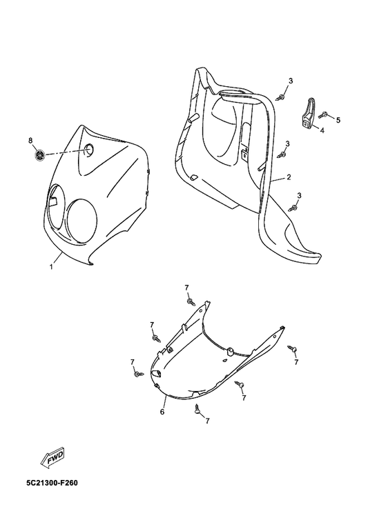 Yamaha 5C2-F8311-00-P7 Leg Shield 1 — shown on the Leg Shield parts diagram