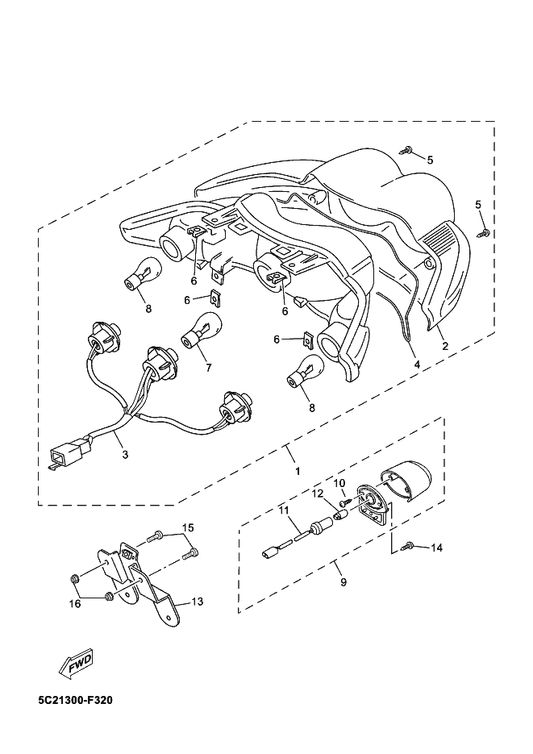 Yamaha 5C2-H4545-10 . Gasket, Lens — shown on the Taillight parts diagram