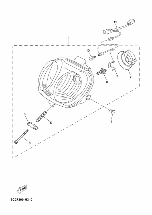 Yamaha 5C2-H4397-00 . Cover, Socket — shown on the Headlight parts diagram