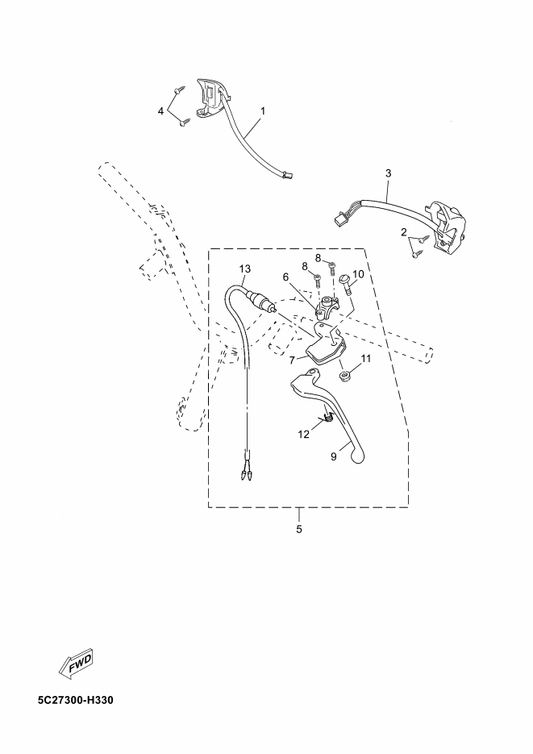 Yamaha 5C2-H3973-00 Switch, Handle 3 — shown on the Handle Switch & Lever parts diagram