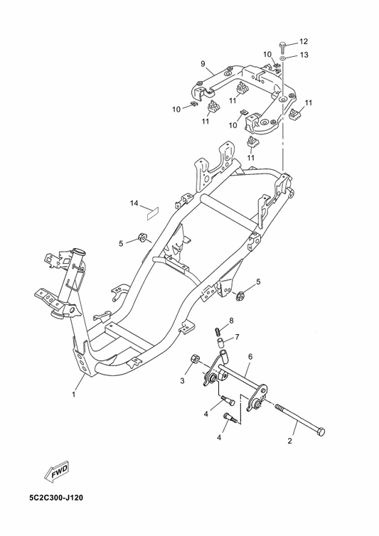 Yamaha 5C2-F1410-01 Engine Bracket Comp. — shown on the Frame parts diagram