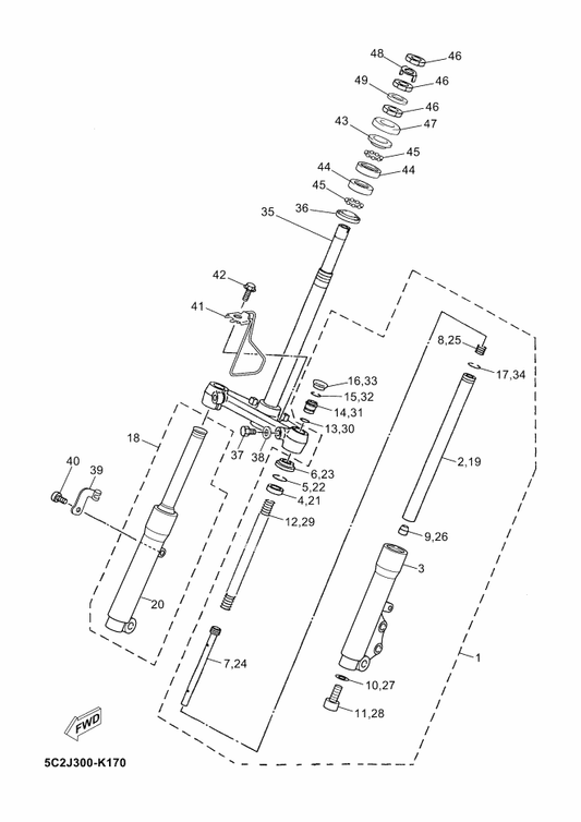 Yamaha 5C2-F3126-40 . Tube, Outer (L.H) — shown on the Front Fork parts diagram
