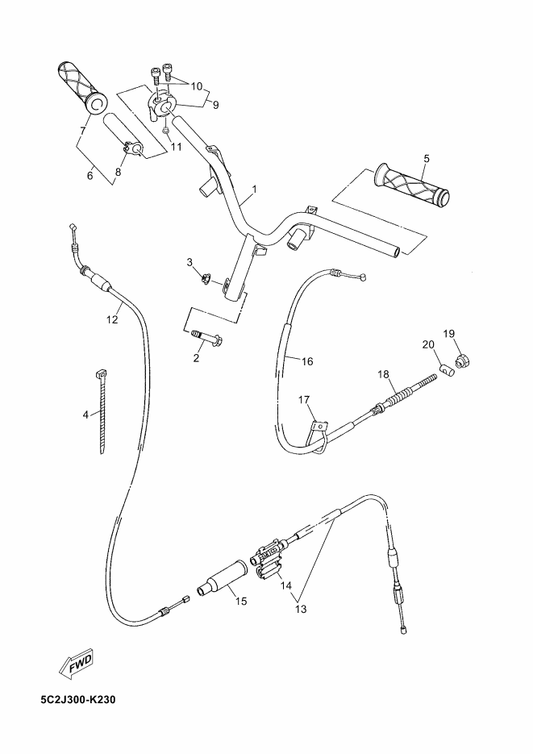 Yamaha 5C2-F6311-10 Cable, Throttle 1 — shown on the Steering Handle & Cable parts diagram