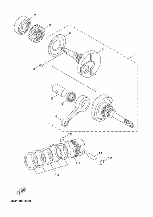 Yamaha 5ST-E1681-01 . Pin, Crank 1 — shown on the Crankshaft & Piston parts diagram