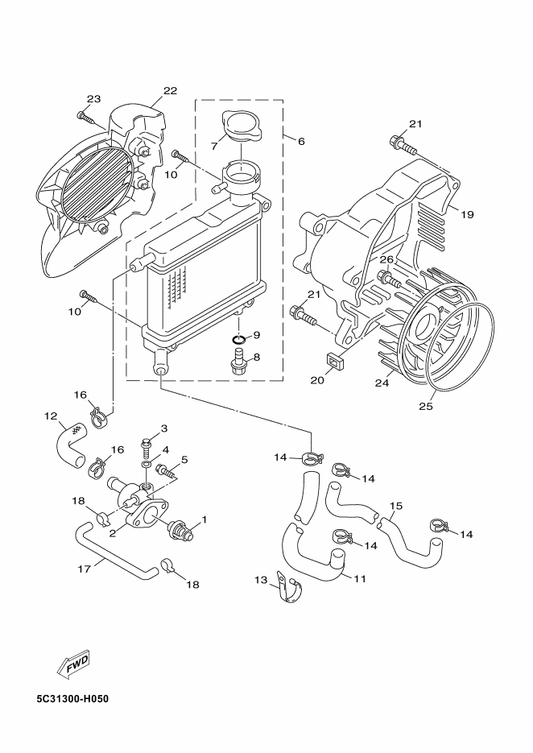Yamaha 5ST-E240A-02 Radiator Assy — shown on the Radiator & Hose parts diagram
