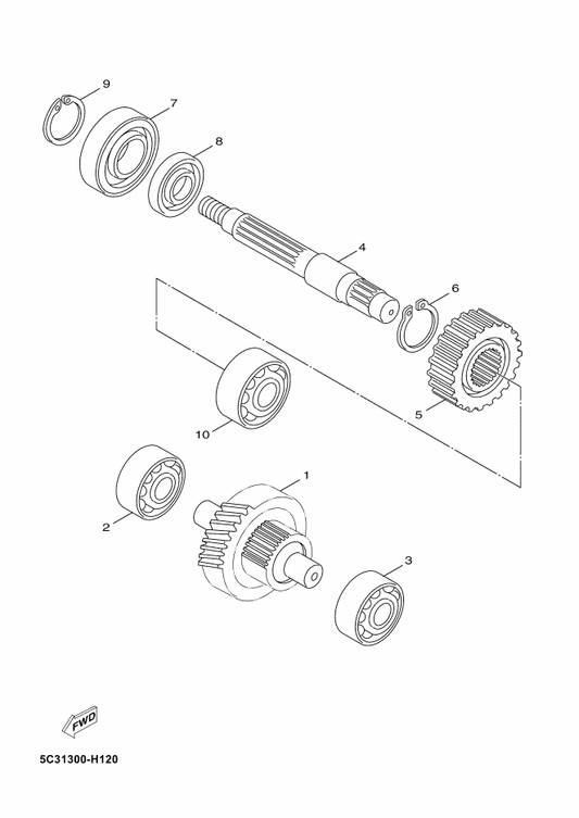 Yamaha 5C3-E7410-00 Main Axle Comp. — shown on the Transmission parts diagram