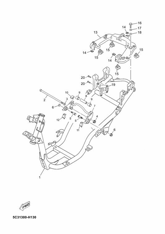 Yamaha 9582M-08025 Bolt — shown on the Frame parts diagram