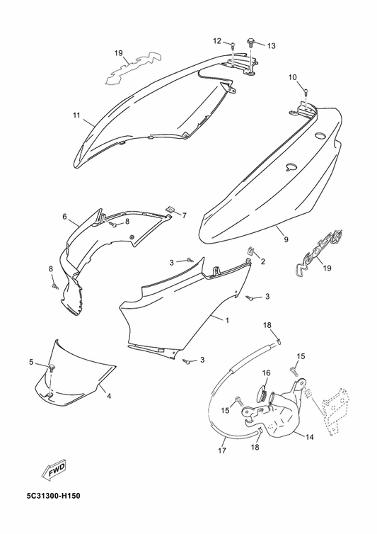 Yamaha 5C2-F1731-00-P4 Cover, Side 3 — shown on the Side Cover parts diagram