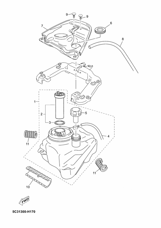 Yamaha 1GB-F413J-00 Tube, Drain 2 — shown on the Fuel Tank parts diagram
