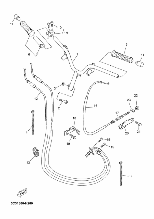 Yamaha 5C3-F6301-00 Throttle Cable Assy — shown on the Steering Handle & Cable parts diagram