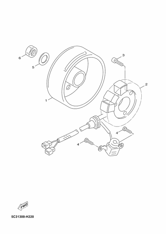 Yamaha 3B3-H1450-20 Rotor Assy — shown on the Generator parts diagram
