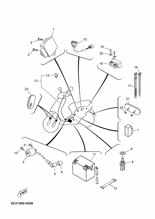 Yamaha 5C3-H591A-00 Engine Control Unit Assy — shown on the Electrical 2 parts diagram