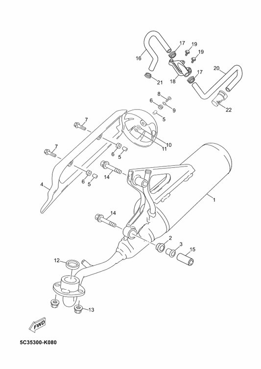 Yamaha 5C3-E4881-10 Hose, Bend 1 — shown on the Exhaust parts diagram