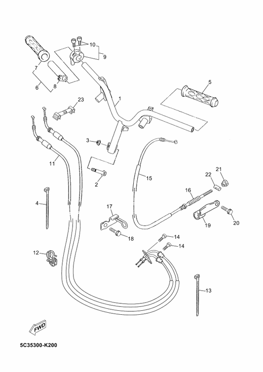 Yamaha 90464-13X01 Clamp — shown on the Steering Handle & Cable parts diagram