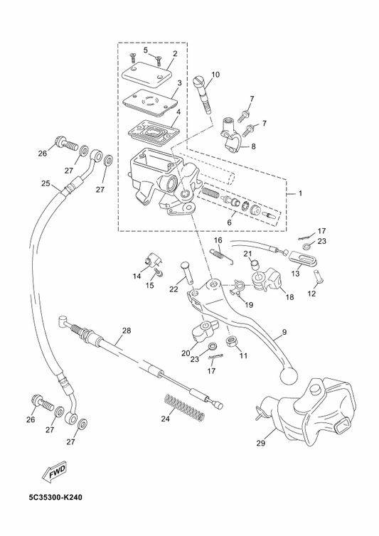 Yamaha 5C3-F6341-00 Wire, Brake 1 — shown on the Front Master Cylinder parts diagram