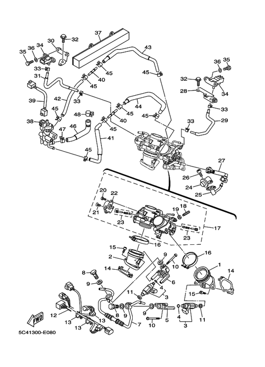 Yamaha 1D7-13595-00 Joint — shown on the Intake parts diagram