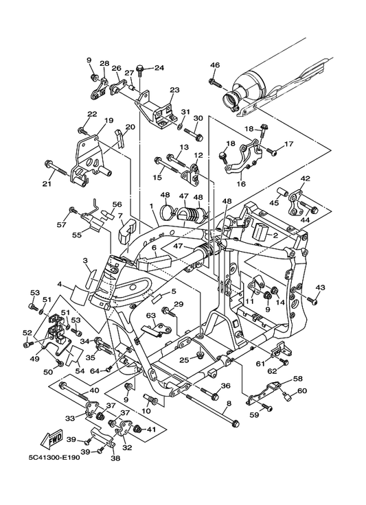 Yamaha 95817-10075 Bolt, Flange — shown on the Frame parts diagram