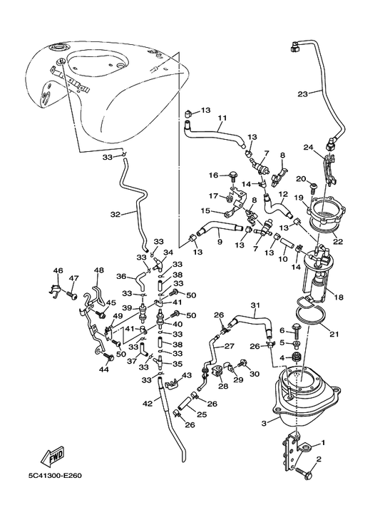 Yamaha 1D7-24317-00 Pipe 7 — shown on the Fuel Tank 2 parts diagram