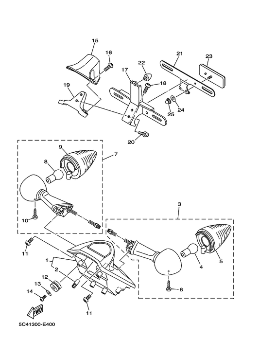Yamaha 1D7-83330-01 Rear Flasher Light Assy 1 — shown on the Taillight parts diagram