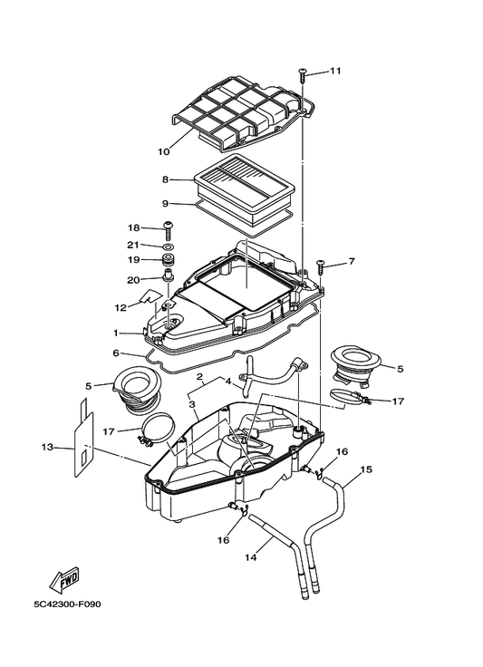 Yamaha 1D7-W1443-00 Silencer, Inner Set — shown on the Intake 2 parts diagram