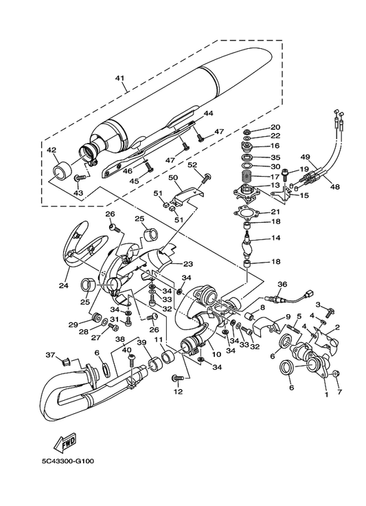 Yamaha 95617-08630 Bolt, Stud — shown on the Exhaust parts diagram