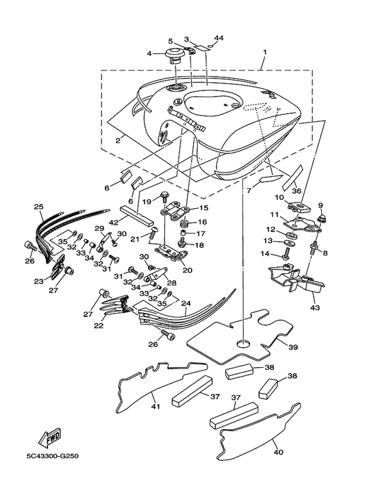 Yamaha 90387-09009 Collar — shown on the Fuel Tank parts diagram
