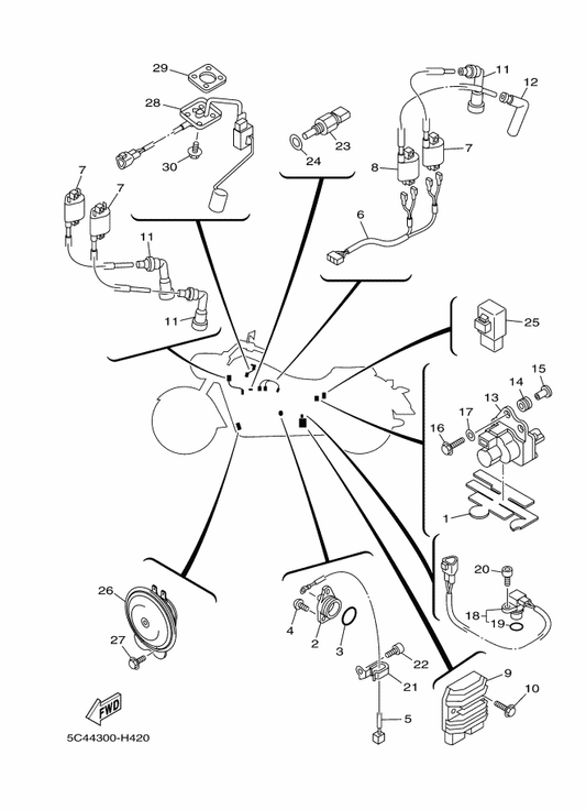Yamaha 1D7-82509-20 Wire, Sub Lead — shown on the Electrical 1 parts diagram