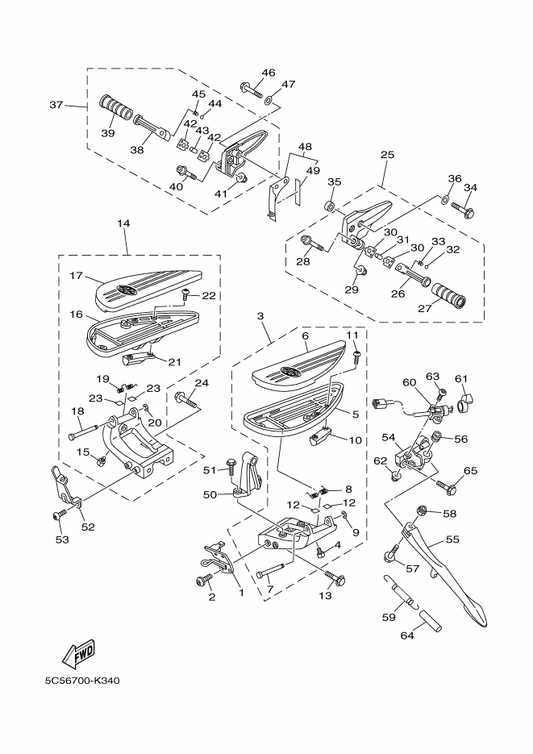 Yamaha 1D7-27420-00 Front Footrest Assy (Right) — shown on the Stand & Footrest parts diagram