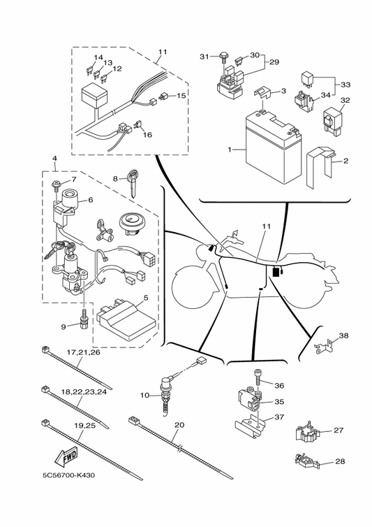 Yamaha 90464-50003 Clamp — shown on the Electrical 2 parts diagram