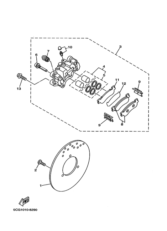 Yamaha 4TT-W0057-00 . Piston Assy, Caliper — shown on the Rear Brake Caliper parts diagram