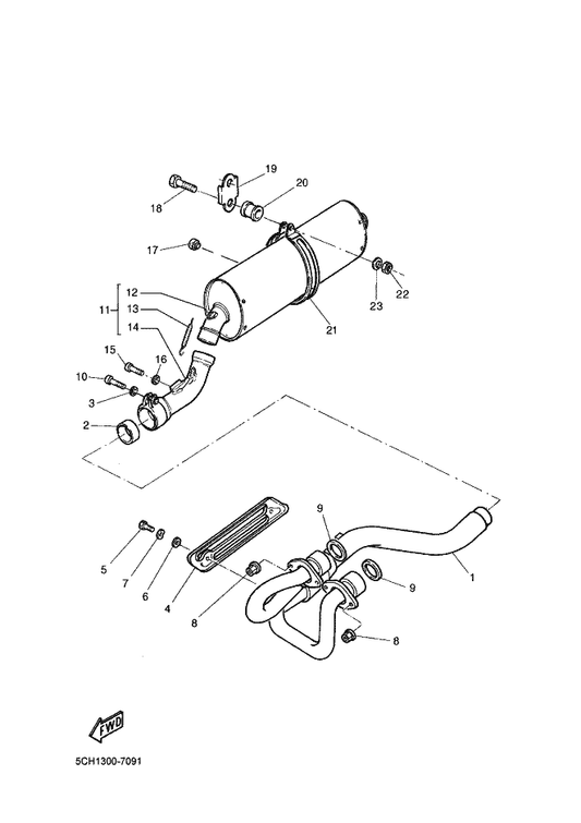 Yamaha 5CH-E4773-10 . Spring, Muffler — shown on the Exhaust parts diagram