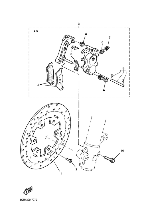 Yamaha 4GV-F5911-00 . Pad, Caliper 2 — shown on the Front Brake parts diagram
