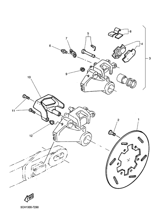 Yamaha 5CH-F7491-00 Protector — shown on the Rear Brake Caliper parts diagram