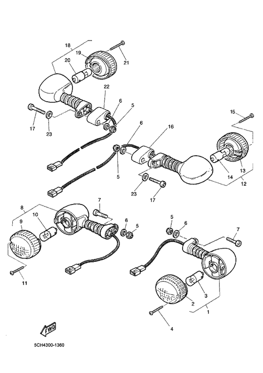 Yamaha 5CH-H3320-10 Front Flasher Light Assy 2 — shown on the Flasher Light 2 parts diagram