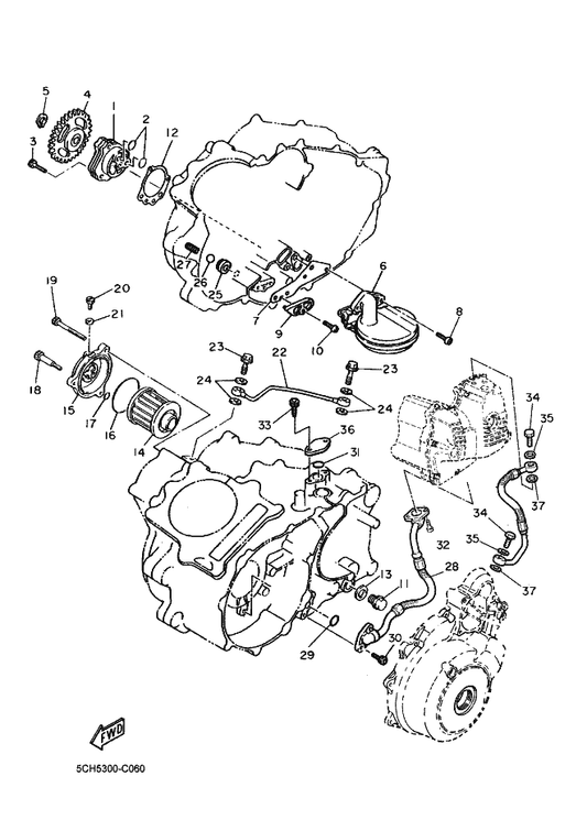 Yamaha 9131M-06016 Bolt — shown on the Oil Pump parts diagram