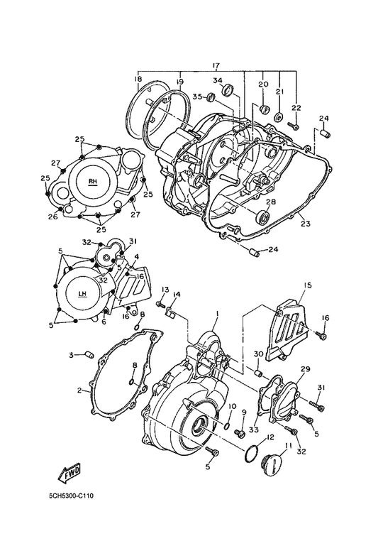 Yamaha 4DW-15455-00 Gasket 1 — shown on the Crankcase Cover 1 parts diagram