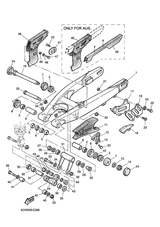 Yamaha 1VJ-22123-00 Bush 1 — shown on the Rear Arm parts diagram
