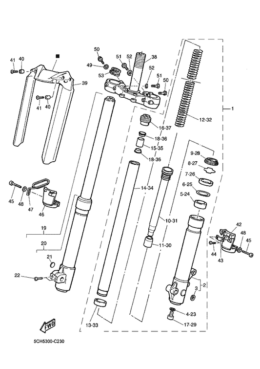 Yamaha 5SE-F3394-00 . Bolt, Special — shown on the Front Fork parts diagram