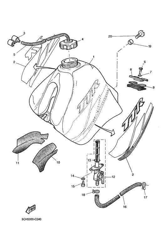 Yamaha 90387-06X09 Collar — shown on the Fuel Tank parts diagram