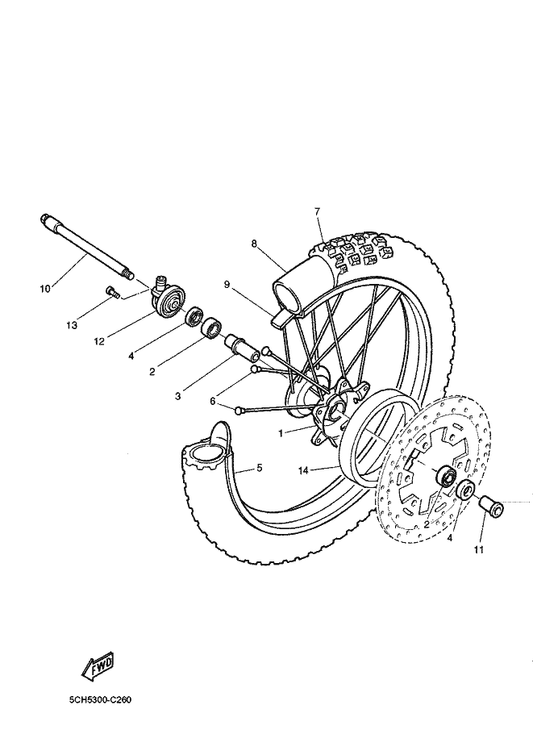 Yamaha 5CH-F5104-10 Spoke Set, Front — shown on the Front Wheel parts diagram