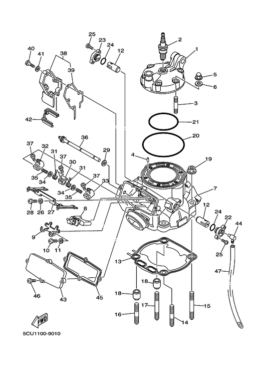 Yamaha 5CU-1131D-00 Valve Assy — shown on the Cylinder Head parts diagram