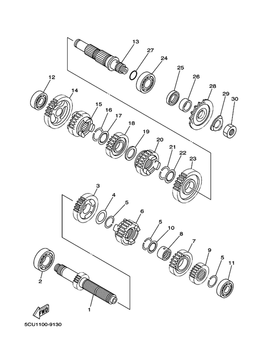 Yamaha BF1-17151-00 Gear, 5Th Pinion (25T) — shown on the Transmission parts diagram