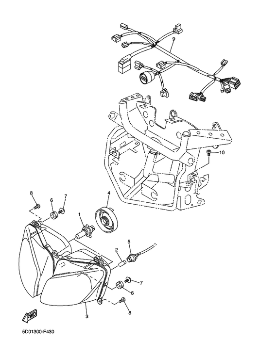 Yamaha 5D0-84359-00 Cord, Headlight — shown on the Headlight parts diagram